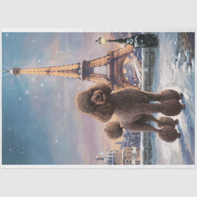 Brown Poodle Winter in Paris Dekoupage Seidenpapier (Vorderseite)