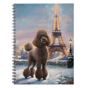 Brown Poodle Winter in Paris Malerei Kunst, Dichtu Notizblock