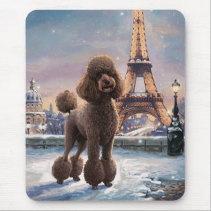 Brown Poodle Winter in Paris Malerei Kunst Mousepad
