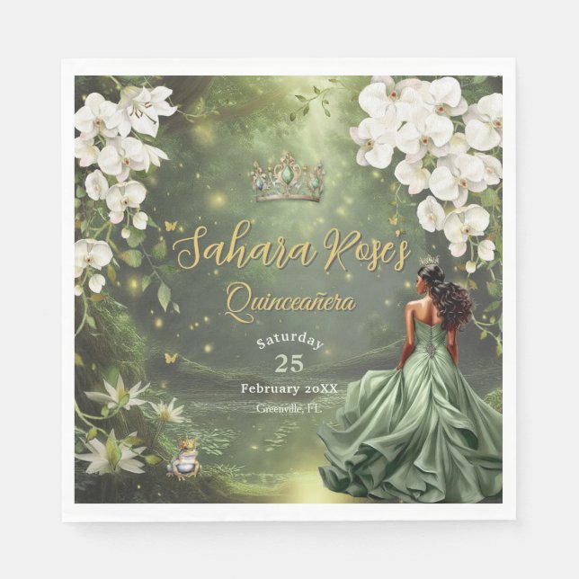 Brown Princess and Frog Sage Green Quinceanera 16 Serviette (Vorderseite)