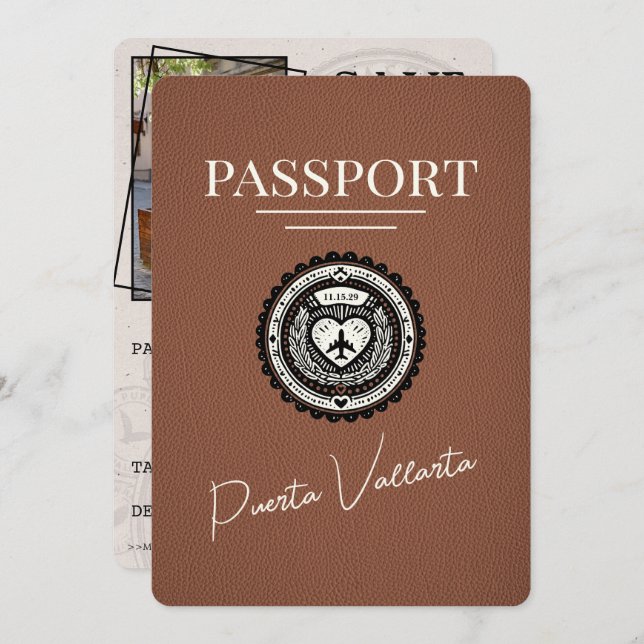 Brown Puerta Vallarta Pass Save the Date (Vorne/Hinten)