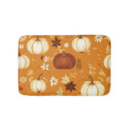Brown Pumpkin Floral Herbst und Fall Muster Badematte