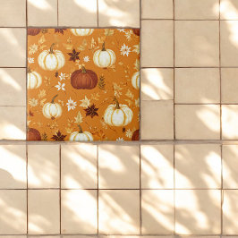 Brown Pumpkin Floral Herbst und Fall Muster Fliese
