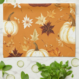 Brown Pumpkin Floral Herbst und Fall Muster Geschirrtuch