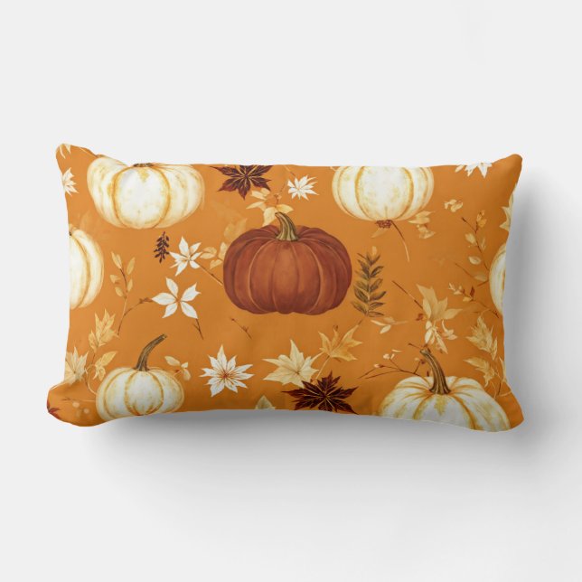 Brown Pumpkin Floral Herbst und Fall Muster Lendenkissen (Vorderseite)