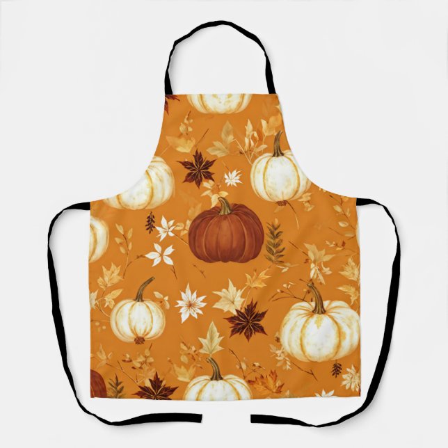 Brown Pumpkin Floral Herbst und Fall Muster Schürze (Vorderseite)
