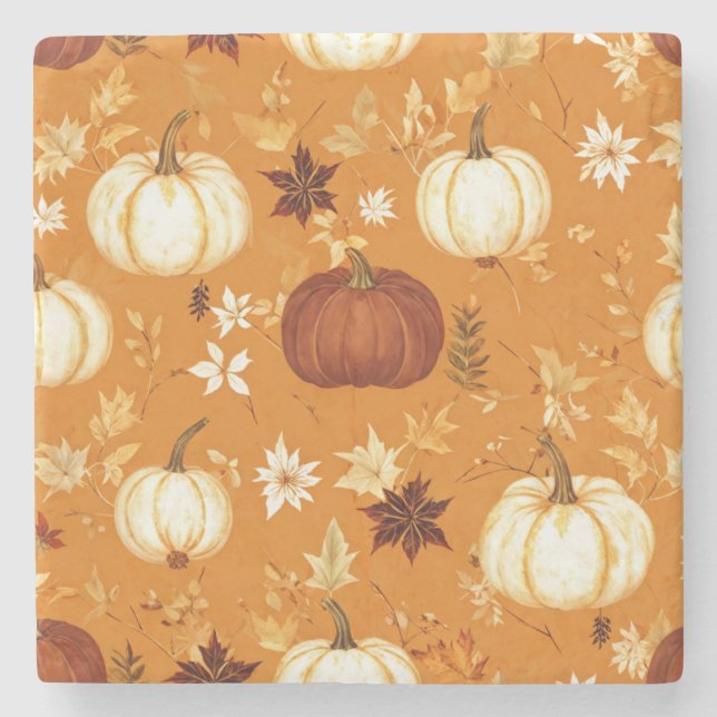 Brown Pumpkin Floral Herbst und Fall Muster Steinuntersetzer (Vorderseite)