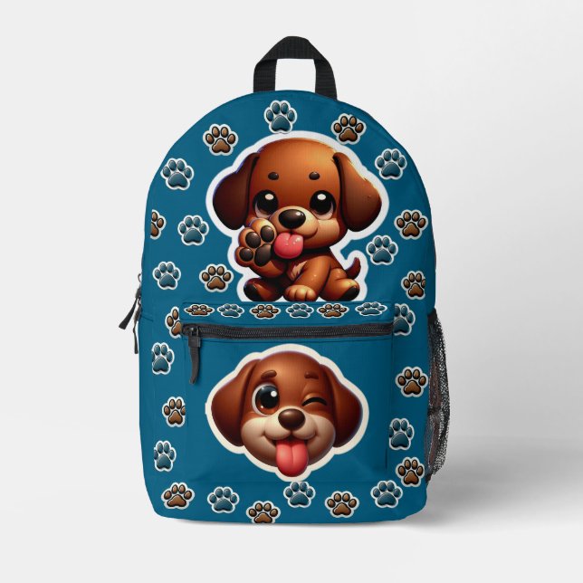 Brown Puppy Sticker Backpack Bedruckter Rucksack (Vorderseite)