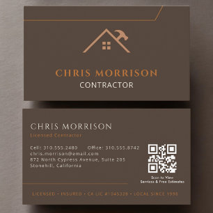 Brown QR Code Contractor Construction Visitenkarte