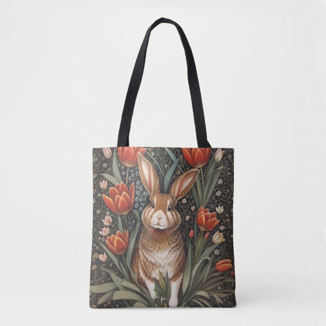 Brown Rabbit Red Tulips William Morris Inspiriert (Vorderseite)