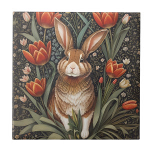 Brown Rabbit Red Tulips William Morris Inspiriert Fliese