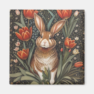 Brown Rabbit Red Tulips William Morris Inspiriert Magnet