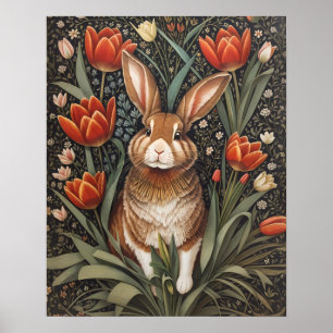 Brown Rabbit Red Tulips William Morris Inspiriert Poster