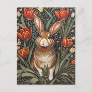 Brown Rabbit Red Tulips William Morris Inspiriert Postkarte