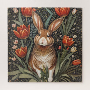 Brown Rabbit Red Tulips William Morris Inspiriert Puzzle