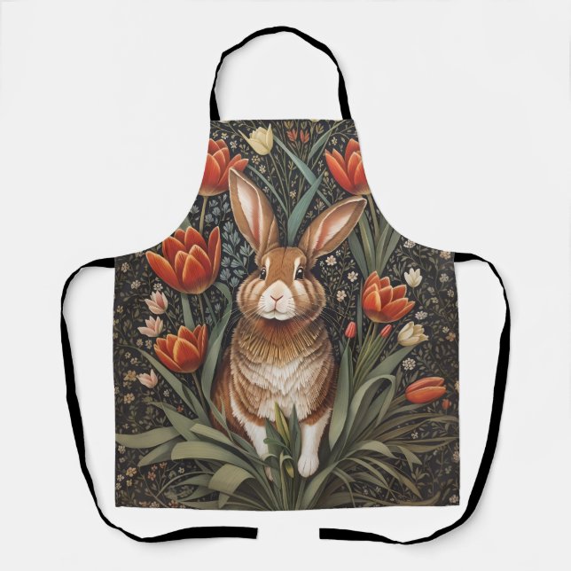 Brown Rabbit Red Tulips William Morris Inspiriert Schürze (Vorderseite)