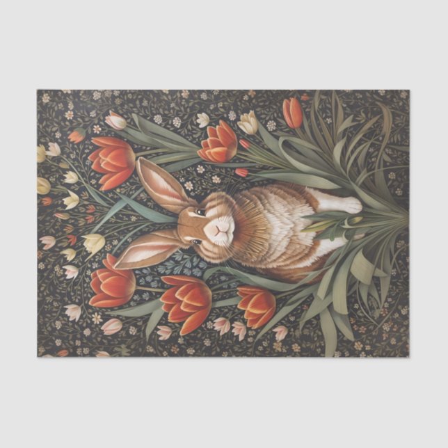 Brown Rabbit Red Tulips William Morris Inspiriert Seidenpapier (Vorderseite)