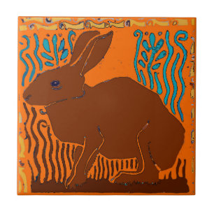 Brown Rabbit Tile, add text Tile Fliese