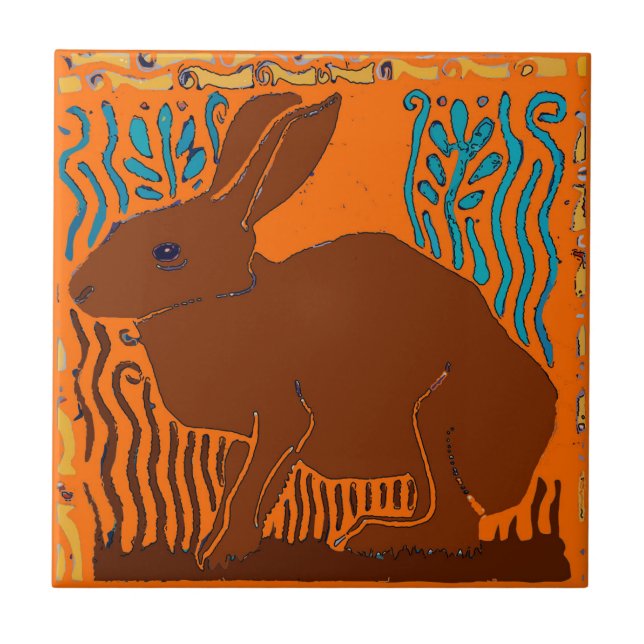 Brown Rabbit Tile, add text Tile Fliese (Vorderseite)