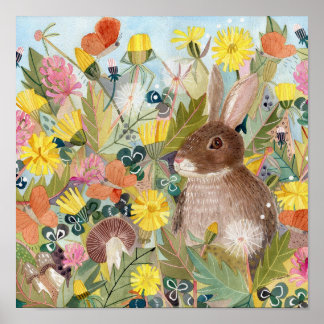 Brown Rabbit und Dandelions Poster