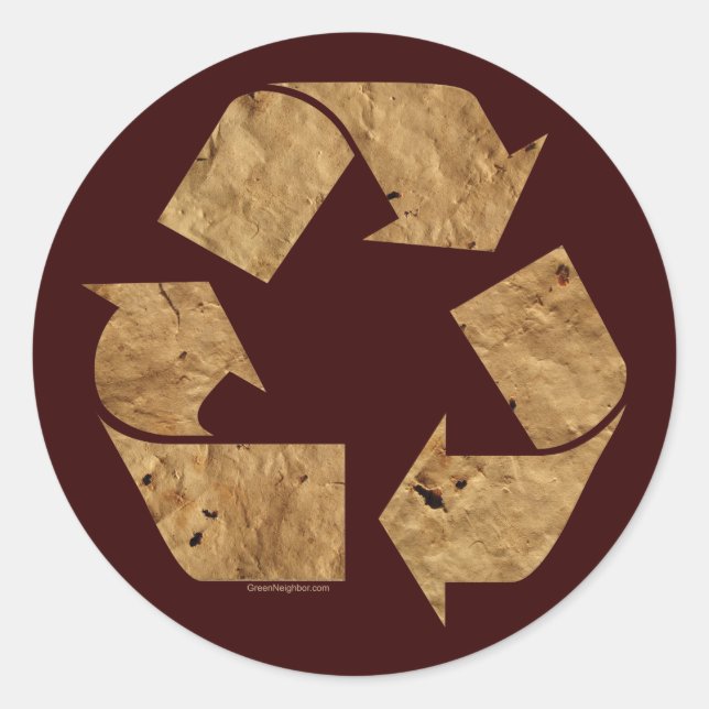 Brown Recycle Sign Runder Aufkleber (Vorderseite)
