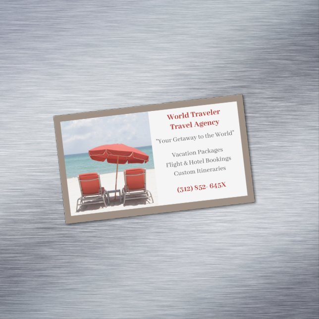 Brown Red Chairs Agency Travel Agent Beach Magnetische Visitenkarte (Beispiel)