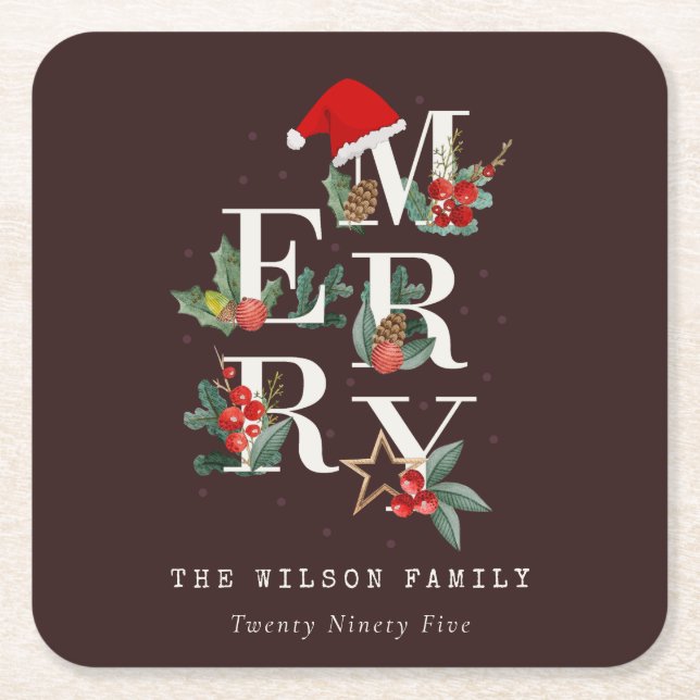 Brown Red Green White Frohe Weihnachtsfoliage Rechteckiger Pappuntersetzer (Vorderseite)