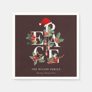 Brown Red Green White Peace Christmas Folies Serviette