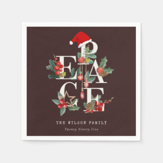 Brown Red Green White Peace Christmas Folies Serviette
