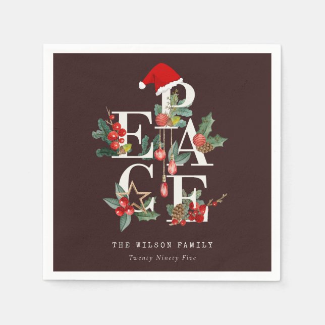 Brown Red Green White Peace Christmas Folies Serviette (Vorderseite)