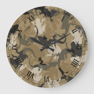 Brown Reptile Camouflage Round Roman Numeral Clock Große Wanduhr
