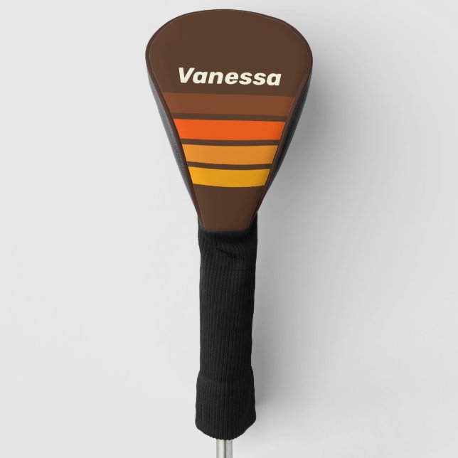 Brown Retro Across Striping with Name Golf Headcover (Vorderseite)