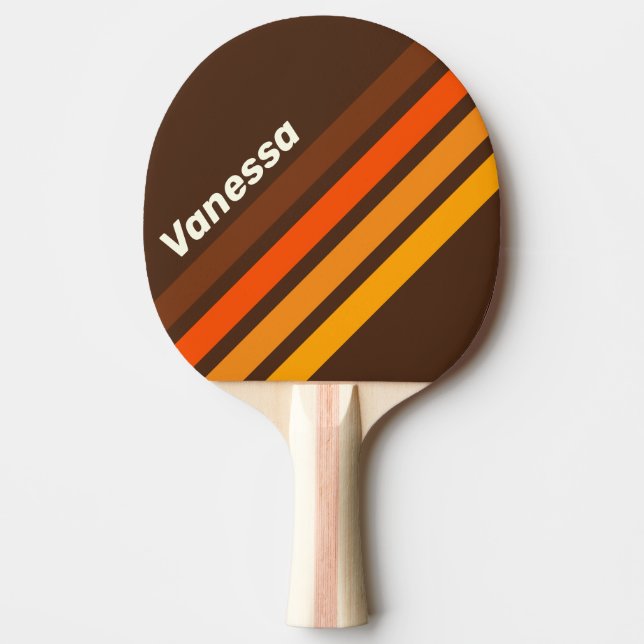 Brown Retro Angled Striping with Name Tischtennis Schläger (Vorderseite)