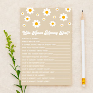 Brown Retro Daisy, der Mommy Baby Shower Game kenn Briefpapier