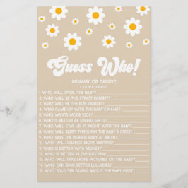 Brown Retro Daisy Ratet Wer! Baby Shower Game Briefpapier