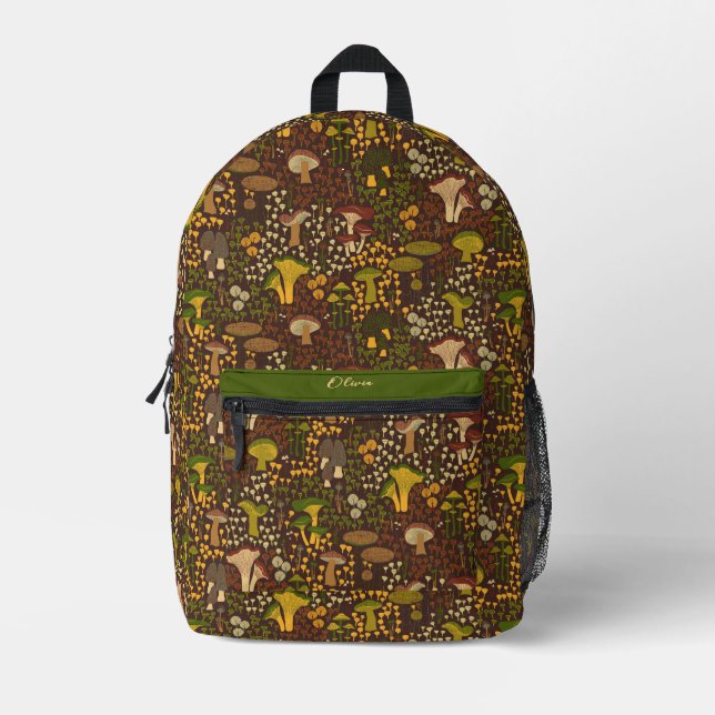 Brown Retro Mushroom Bedruckter Rucksack (Vorderseite)
