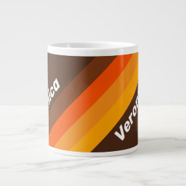 Brown Retro Stripes with Name Jumbo-Tasse