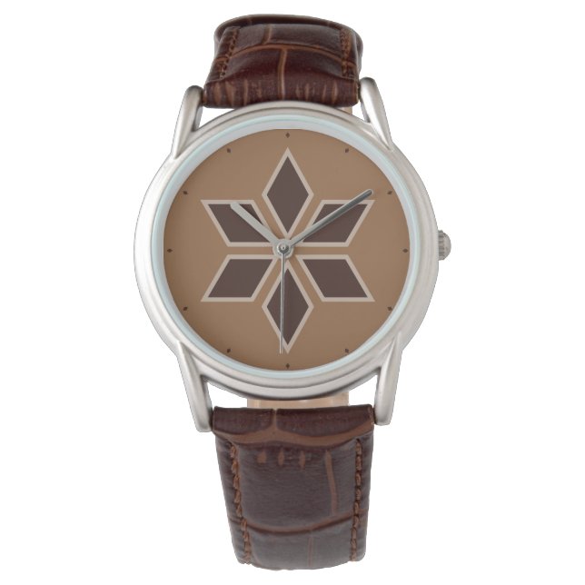 Brown Rhombus Tile Blossom Minimalistisch Armbanduhr (Vorderseite)