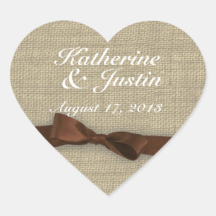 Brown Ribbon and Burlap Heart Herz-Aufkleber