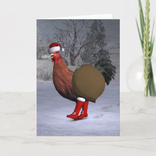 Brown Rooster Santa Claus Feiertagskarte