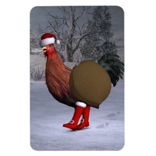 Brown Rooster Santa Claus Magnet
