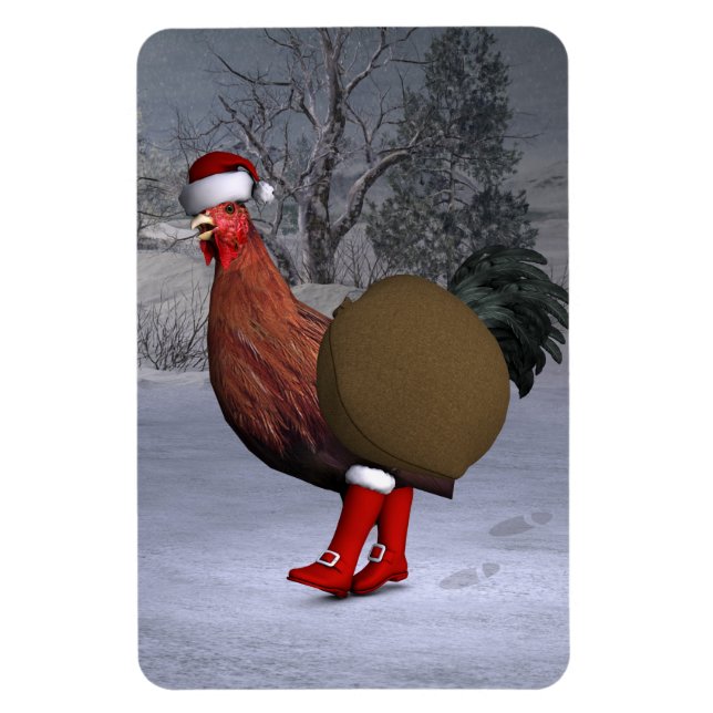 Brown Rooster Santa Claus Magnet (Vertikal)