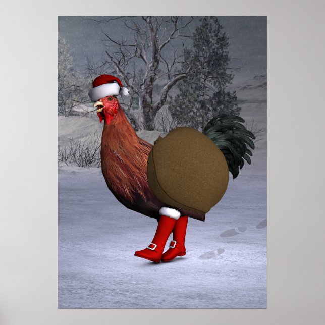 Brown Rooster Santa Claus Poster (Vorne)