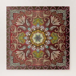 Brown Rust Yellow Tan Paisley Bandana Muster Puzzle