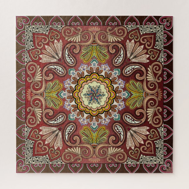 Brown Rust Yellow Tan Paisley Bandana Muster Puzzle (Vertikal)