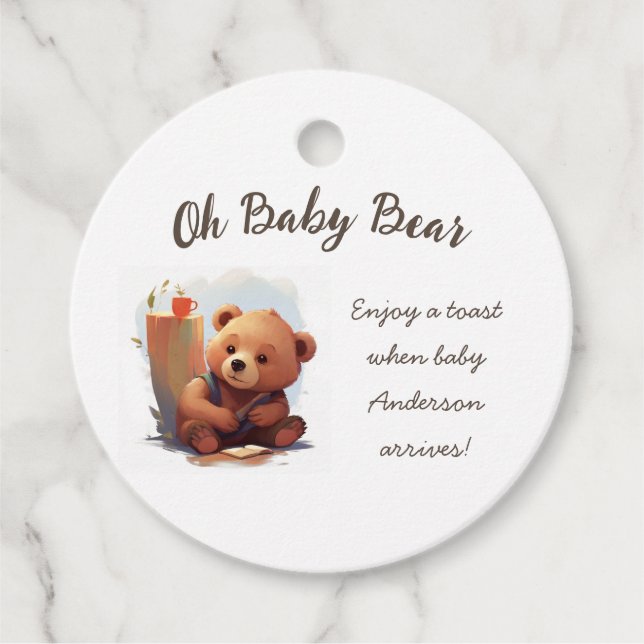 Brown Rustic Cub Bear Baby Dusche Geschenkanhänger (Vorderseite)