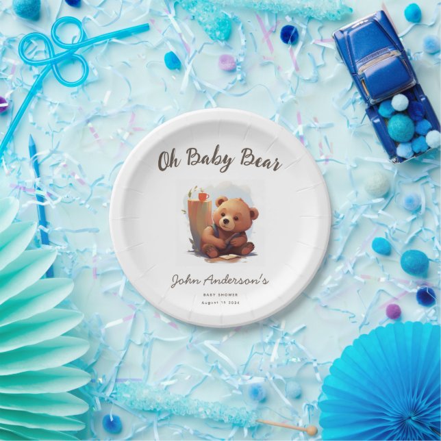 Brown Rustic Cub Bear Baby Dusche Pappteller (Party)