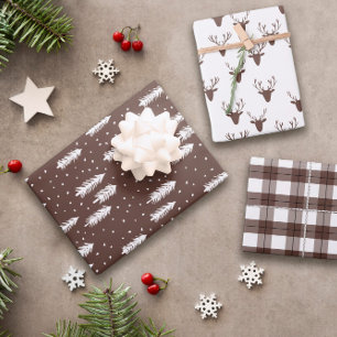 Brown Rustic Holiday Patterns Woods Trees Kariert Geschenkpapier Set