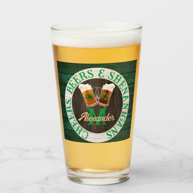 Brown Rustic Wood Cheers Beers Shenanigans Flasche Glas (Vorne (Gefüllt))