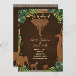 Brown Safari Jungle Zoo Tiere Moderne Hochzeit Einladung
